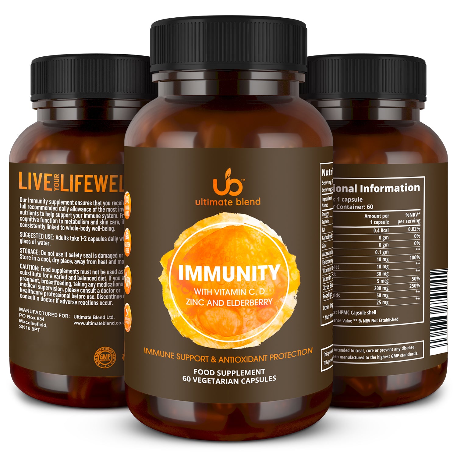 Immunity with Vitamin C, D, Zinc and Elderberry