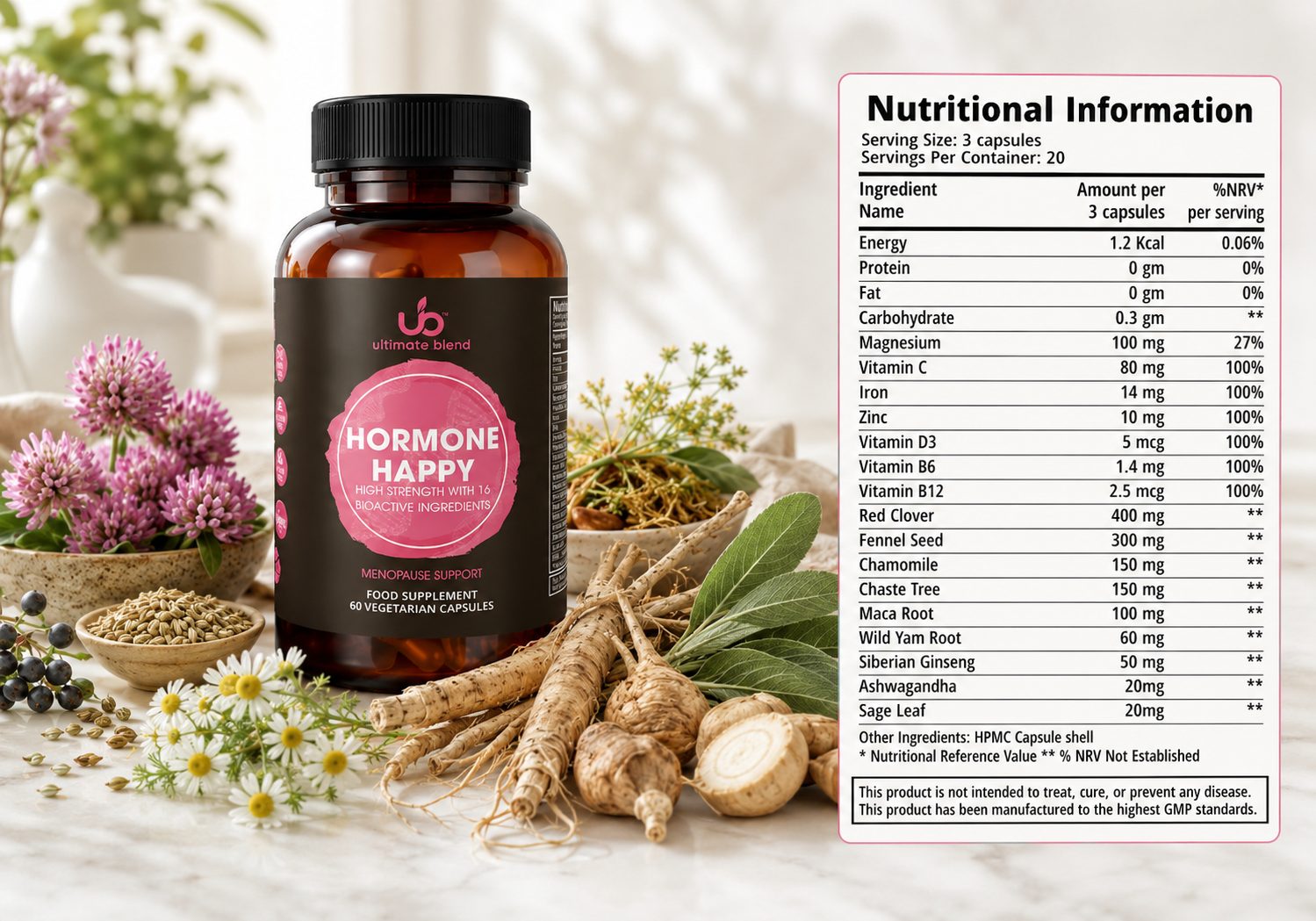 Hormone Happy ingredients and product visual